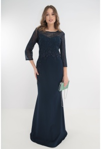 Rochie de seara bleumarin cu strasuri si broderie