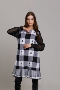 Rochie DENISE viscoza carouri alb negru - Img 2