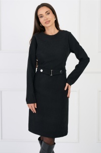 Rochie DY Fashion office din velur neagra cu nasturi in talie