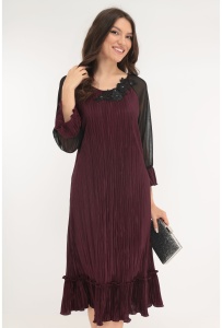 Rochie eleganta grena cu broderie la decolteu