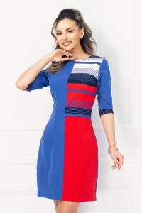 Rochie InPuff de zi bicolora cu insertii in dungi