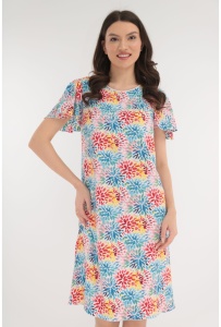 Rochie lejera alba cu print floral multicolor