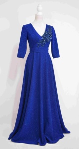 Rochie lunga din lurex albastra cu aplicatie 3D bleumarin Royal blue - Img 2