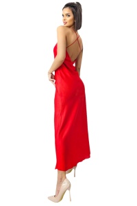Rochie lunga satinata Priscilla, cu spatele gol si croiala halter, Rosu, Marime S/M - Img 7