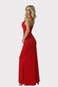 Rochie lunga Sharron, cu slit amplu pe picior si bretea pe un umar, Rosu, Masura S/M - Img 5