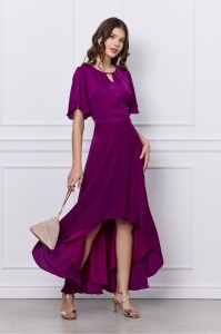 Rochie Mara magenta din voal cu lungime asimetrica