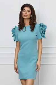 Rochie MBG bleu cu flori maxi pe maneci