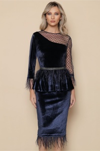 Rochie MBG bleumarin cu pene si peplum