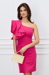 Rochie MBG fucsia cu un volan pe umar