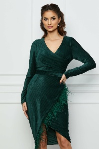 Rochie MBG verde din catifea reiata cu fulgi