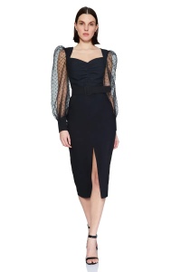 Rochie midi neagra de dama cu maneca lunga din tulle Carla - Img 2