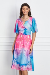 Rochie Mikaela roz cu imprimeu bleu