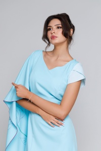 Rochie Mira bleu cu mânecă prelungită si broderie - Img 8