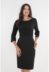 Rochie neagra cu insertii din brocart cu glitter in talie