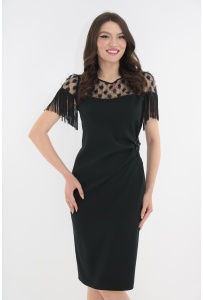 Rochie neagra de ocazie cu franjuri