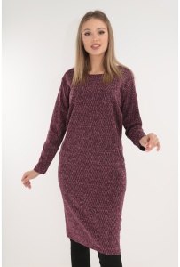 Rochie office din jerse bordo cu model zig-zag si buzunare