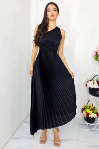 Rochie plisata asimetrica Elza, cu decupaj in zona taliei, Negru, Marime S/M - Img 3
