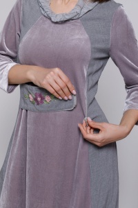 Rochie RAELYN din catifea gri si poplin - Img 3