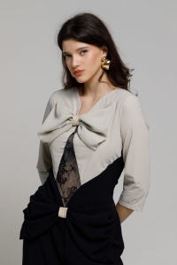 Rochie RAVI neagra cu funda grej - Img 3