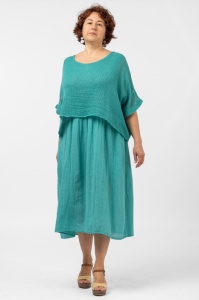 Rochie suprapusa cu bluza plasa, din bumbac, turcoaz