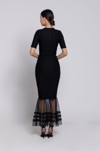 Rochie ZINNIA neagră cu volanaș din tul - Img 2