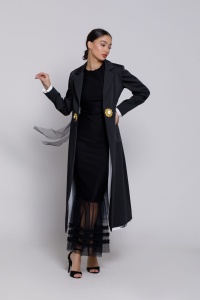 Rochie ZINNIA neagră cu volanaș din tul - Img 5