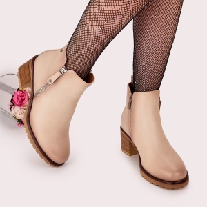 Botine Cu Toc Gros Dama Bej Cu Fermoar Uinir - Img 2