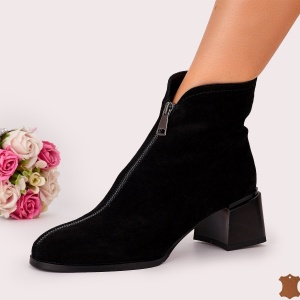 Botine Cu Toc Gros Dama Negre Piele Naturala Birra - Img 1