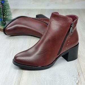Botine Cu Toc Gros Dama Visinii Cu Fermoar Horca - Img 3