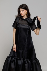 CLARISA black organza dress with embroidery - Img 3