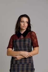 GENNY navy check and cherry lace dress - Img 5