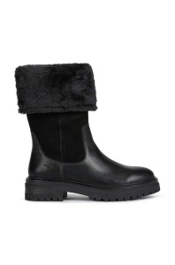 Geox ghete de piele D IRIDEA M femei, culoarea negru, cu toc plat, izolare usoara, D04HRM 02246 C9999