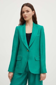 La Petite Française blazer din amestec de in VOYANTE culoarea verde, un singur rand de nasturi, neted