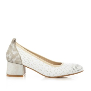 Pantofi casual cu toc dama din piele naturala, Leofex - 023 Alb Box Velur