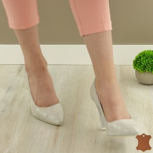 Pantofi Stiletto Dama Argintii Piele Naturala Ida - Img 3