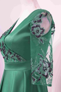 Rochia lunga din tafta verde cu broderie 3D Britney - Img 6