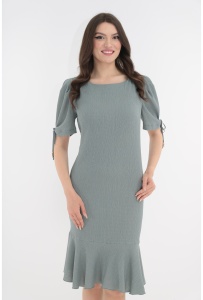 Rochie aqua cu maneci bufante si volanas la tiv
