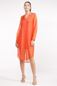 Rochie camasa din matase naturala orange, cu dublura
