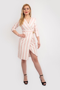 Rochie Dama Eleganta Roz Prafuit si Alb Cecilia