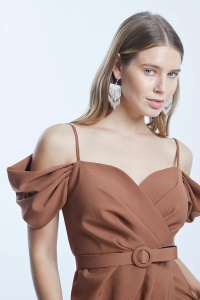 Rochie de dama eleganta lunga, maro, cu umerii goi, Sophie - Img 3