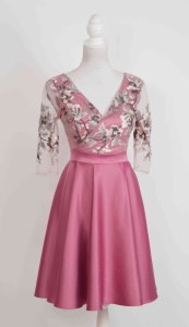 Rochie de ocazie din tafta roze si tiul brodat Ofelia - Img 2