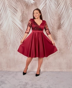 Rochie de ocazie din tafta visinie cu broderie 3D Britney - Img 3