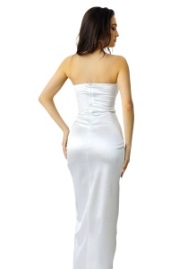 Rochie de ocazie LOTTE, cu aspect petrecut si detaliu floral cu pene, Alb, Marime S/M - Img 7