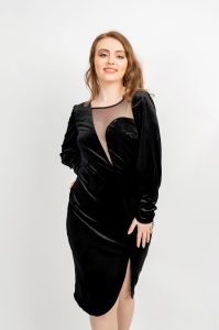 Rochie de ocazie neagra conica din catifea Cindy - Moze - Img 2