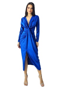 Rochie de ocazie Odette, cu crapatura medie si decolteu adanc, Albastru, Marime M/L - Img 6