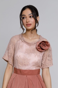 Rochie DONATELA din dantela roz pudrat si taft - Img 2