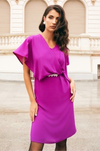Rochie DY Fashion mov din voal cu accesoriu in talie