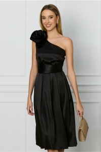 Rochie DY Fashion neagra cu floare maxi pe un umar