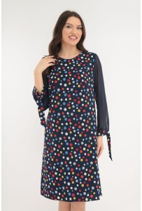 Rochie eleganta bleumarin cu buline multicolore