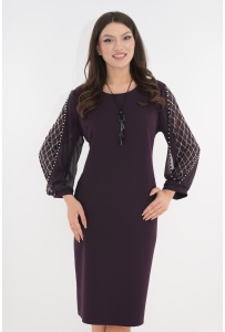 Rochie eleganta mov cu maneci din voal cu strasuri